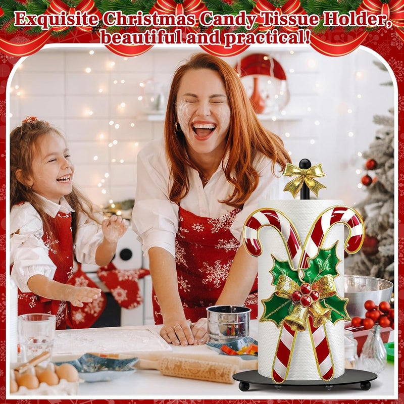 Shellwei Candy Cane Christmas Paper Towel Holder with Round Base Christmas Bathroom Decor Rustic Candy Cane Dispenser Kitchen Paper Holder Stand for Countertop Toilet Home Accessories - Image 2